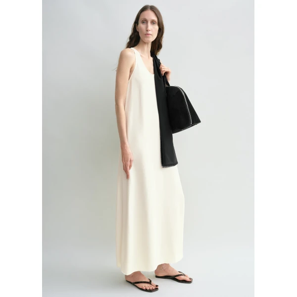 Totême Scoop-neck sablé dress in Macadamia - Dresses - Scandinavian Minimalist Luxury at Luxury Shoes 