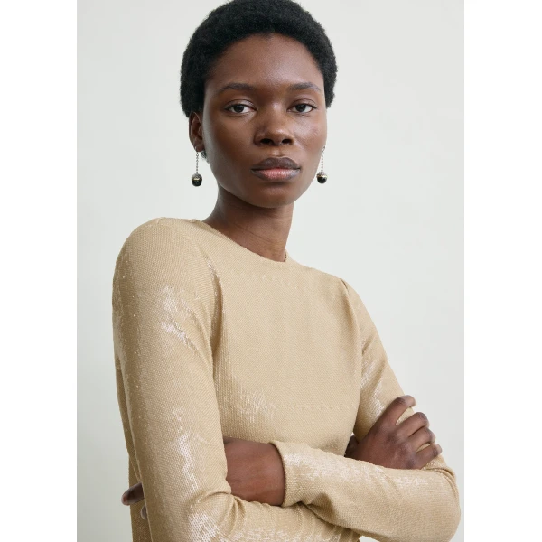 Totême Sequin top in Latte - Tops - Scandinavian Minimalist Luxury at Luxury Shoes 