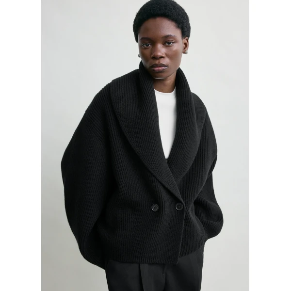 Totême Shawl-lapel cardigan in Black - Knitwear - Scandinavian Minimalist Luxury at Luxury Shoes 
