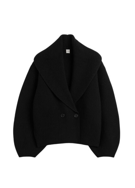 Totême Shawl-lapel cardigan in Black - Knitwear - Scandinavian Minimalist Luxury at Luxury Shoes 