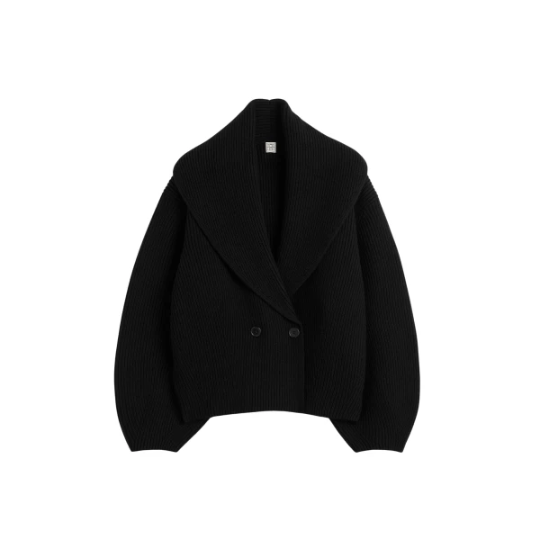 Totême Shawl-lapel cardigan in Black - Knitwear - Scandinavian Minimalist Luxury at Luxury Shoes 