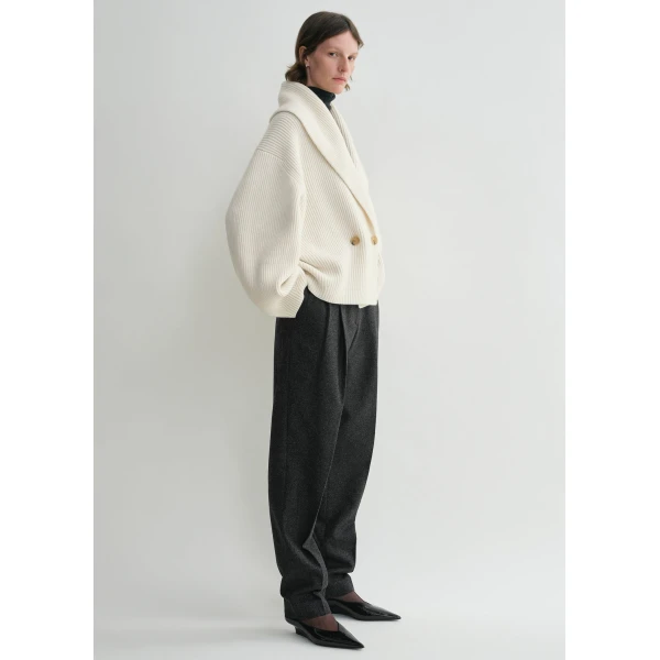Totême Shawl-lapel cardigan in Milk - Tops - Scandinavian Minimalist Luxury at Luxury Shoes 