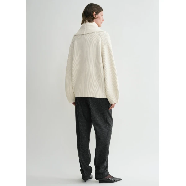 Totême Shawl-lapel cardigan in Milk - Tops - Scandinavian Minimalist Luxury at Luxury Shoes 