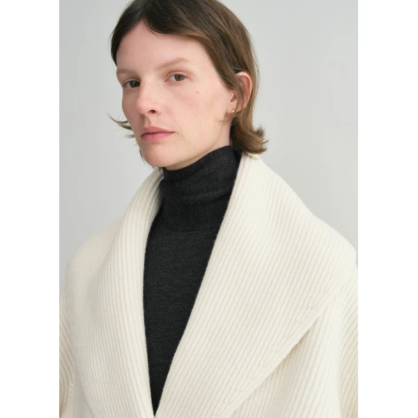 Totême Shawl-lapel cardigan in Milk - Tops - Scandinavian Minimalist Luxury at Luxury Shoes 