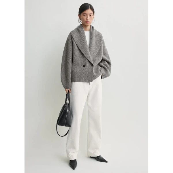 Totême Shawl-lapel cardigan mid grey in Mid grey melange - Knitwear - Scandinavian Minimalist Luxury at Luxury Shoes 