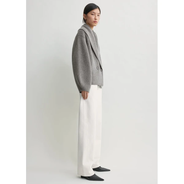 Totême Shawl-lapel cardigan mid grey in Mid grey melange - Knitwear - Scandinavian Minimalist Luxury at Luxury Shoes 