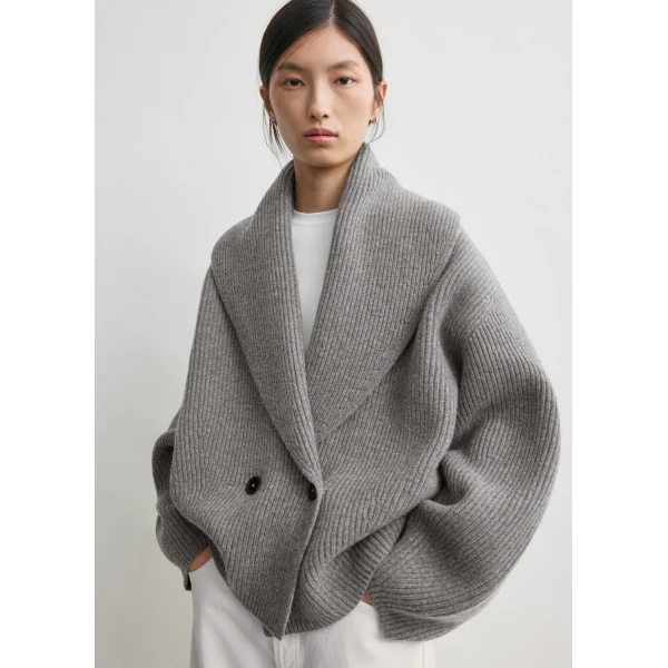Totême Shawl-lapel cardigan mid grey in Mid grey melange - Knitwear - Scandinavian Minimalist Luxury at Luxury Shoes 