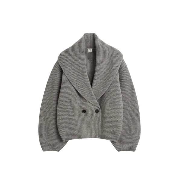 Totême Shawl-lapel cardigan mid grey in Mid grey melange - Knitwear - Scandinavian Minimalist Luxury at Luxury Shoes 