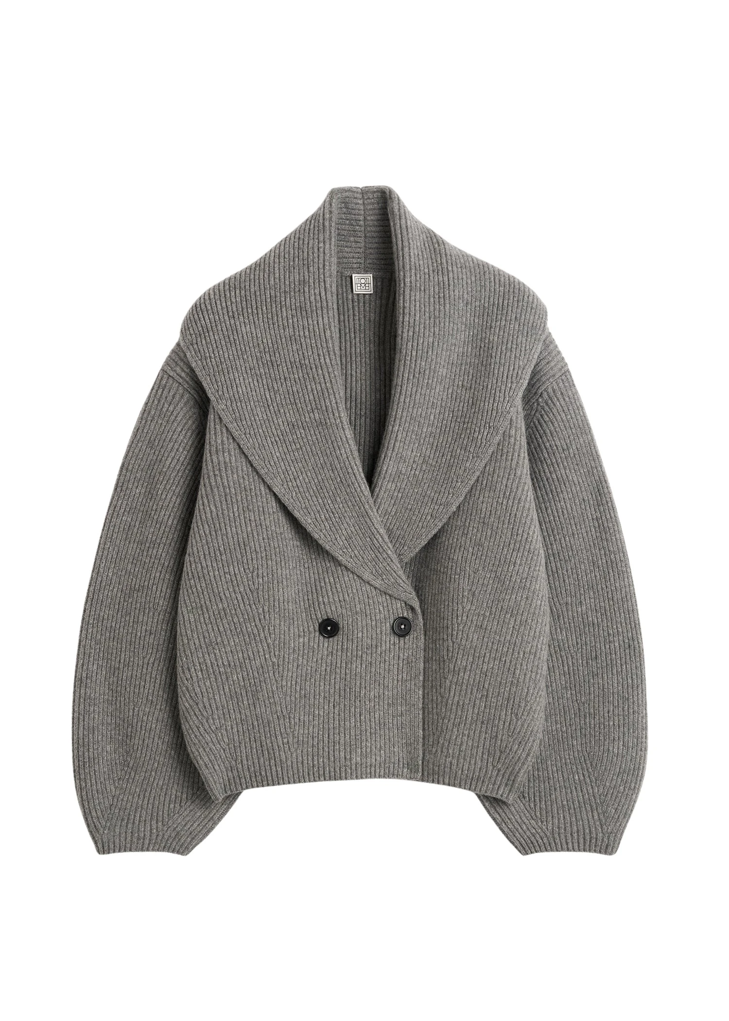 Toteme-Shawl-lapel-cardigan-mid-grey-in-Mid-grey-melange43688_nobg Totême Shawl-lapel cardigan mid grey in Mid grey melange - Knitwear - Scandinavian Minimalist Luxury at Luxury Shoes