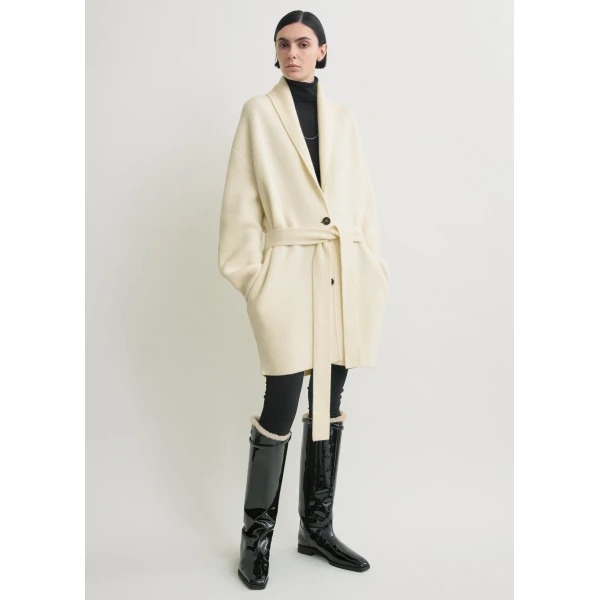 Totême Shawl-lapel cashmere-wool robe in Ecru - Knitwear - Scandinavian Minimalist Luxury at Luxury Shoes 