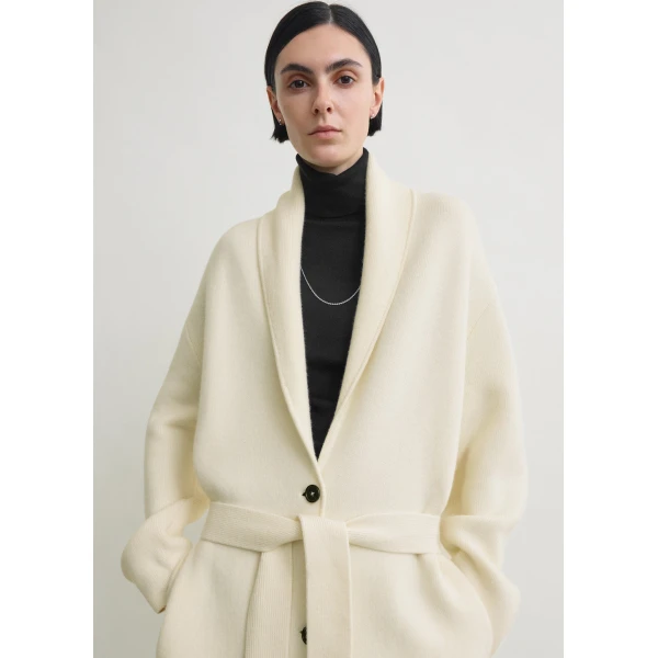 Totême Shawl-lapel cashmere-wool robe in Ecru - Knitwear - Scandinavian Minimalist Luxury at Luxury Shoes 