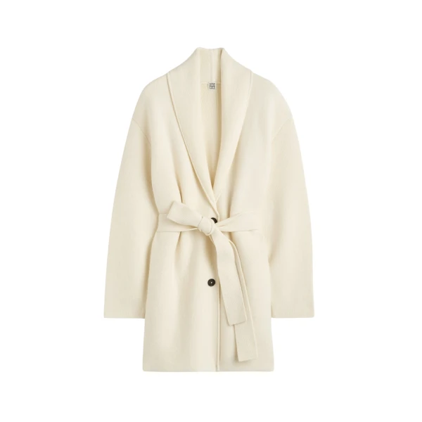 Totême Shawl-lapel cashmere-wool robe in Ecru - Knitwear - Scandinavian Minimalist Luxury at Luxury Shoes 