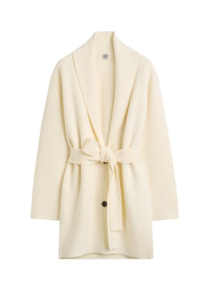 Totême Shawl-lapel robe in Ecru - Knitwear - Scandinavian Minimalist Luxury at Luxury Shoes 