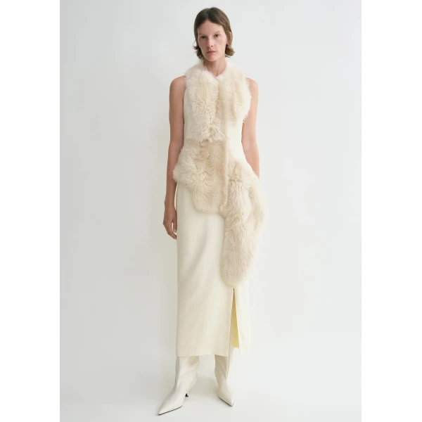 Totême Shearling appliqué dress in Macadamia - Dresses - Scandinavian Minimalist Luxury at Luxury Shoes 