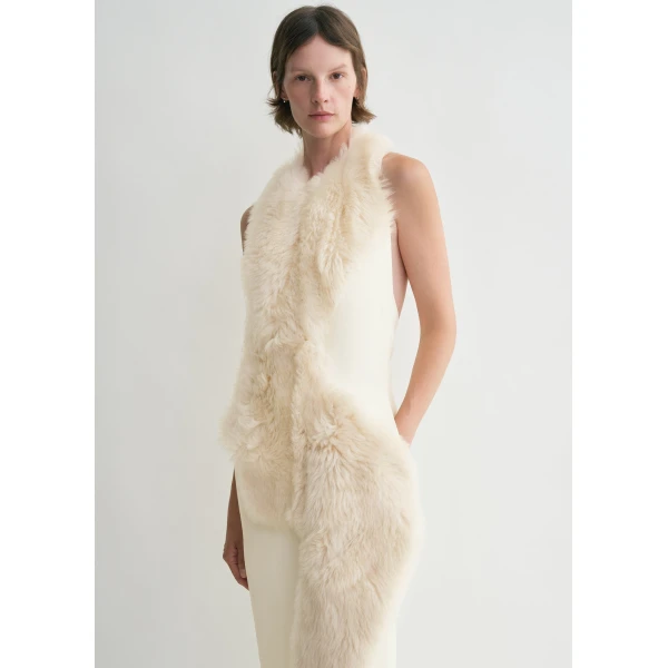 Totême Shearling appliqué dress in Macadamia - Dresses - Scandinavian Minimalist Luxury at Luxury Shoes 