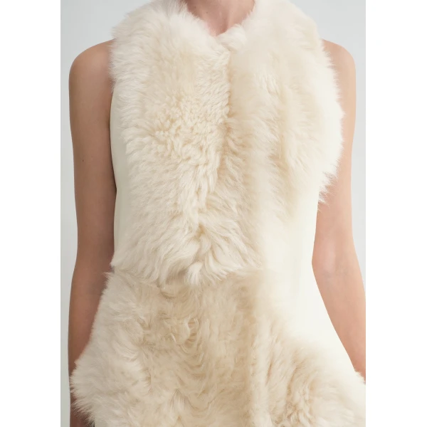 Totême Shearling appliqué dress in Macadamia - Dresses - Scandinavian Minimalist Luxury at Luxury Shoes 