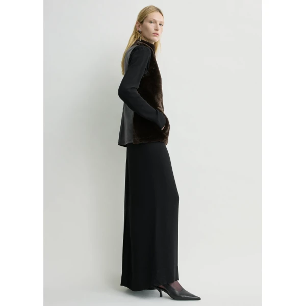 Totême Shearling-front top in Espresso - Tops - Scandinavian Minimalist Luxury at Luxury Shoes 