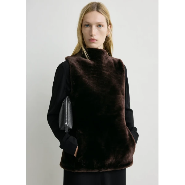Totême Shearling-front top in Espresso - Tops - Scandinavian Minimalist Luxury at Luxury Shoes 