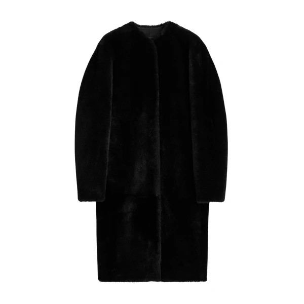 Totême Shearling midi coat in Black - Coats - Scandinavian Minimalist Luxury at Luxury Shoes 