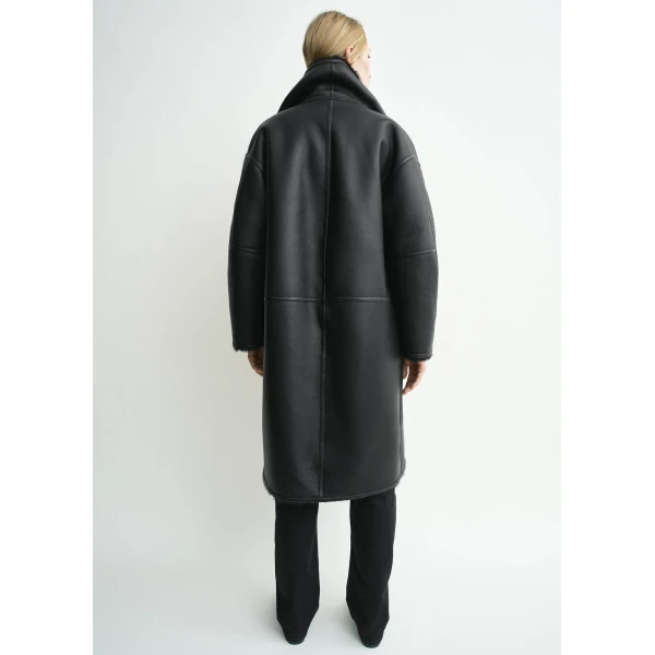 Totême Shearling wrap coat in Black - Coats - Scandinavian Minimalist Luxury at Luxury Shoes 