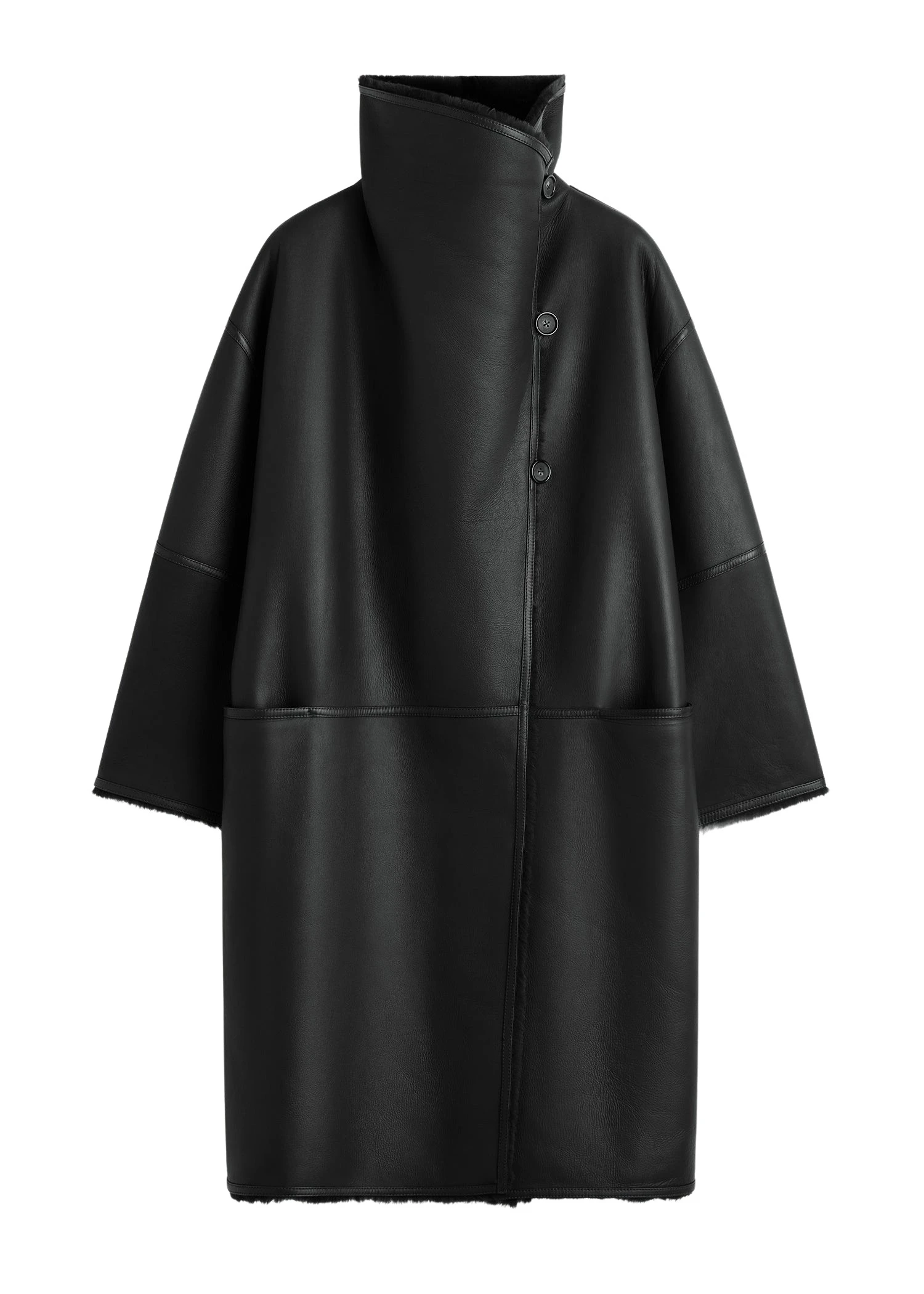 Toteme-Shearling-wrap-coat-in-Black22808_nobg Totême Shearling wrap coat in Black - Coats - Scandinavian Minimalist Luxury at Luxury Shoes
