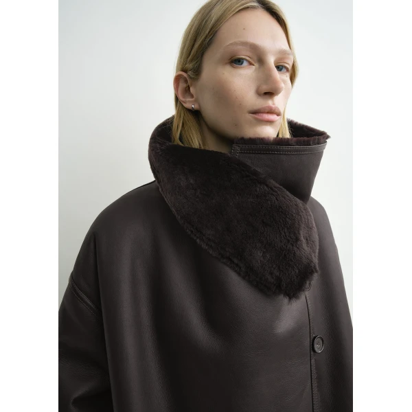 Totême Shearling wrap coat in Dark brown - Coats - Scandinavian Minimalist Luxury at Luxury Shoes 