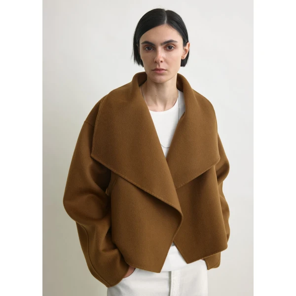 Totême Signature doublé jacket in Tobacco - Jackets - Scandinavian Minimalist Luxury at Luxury Shoes 