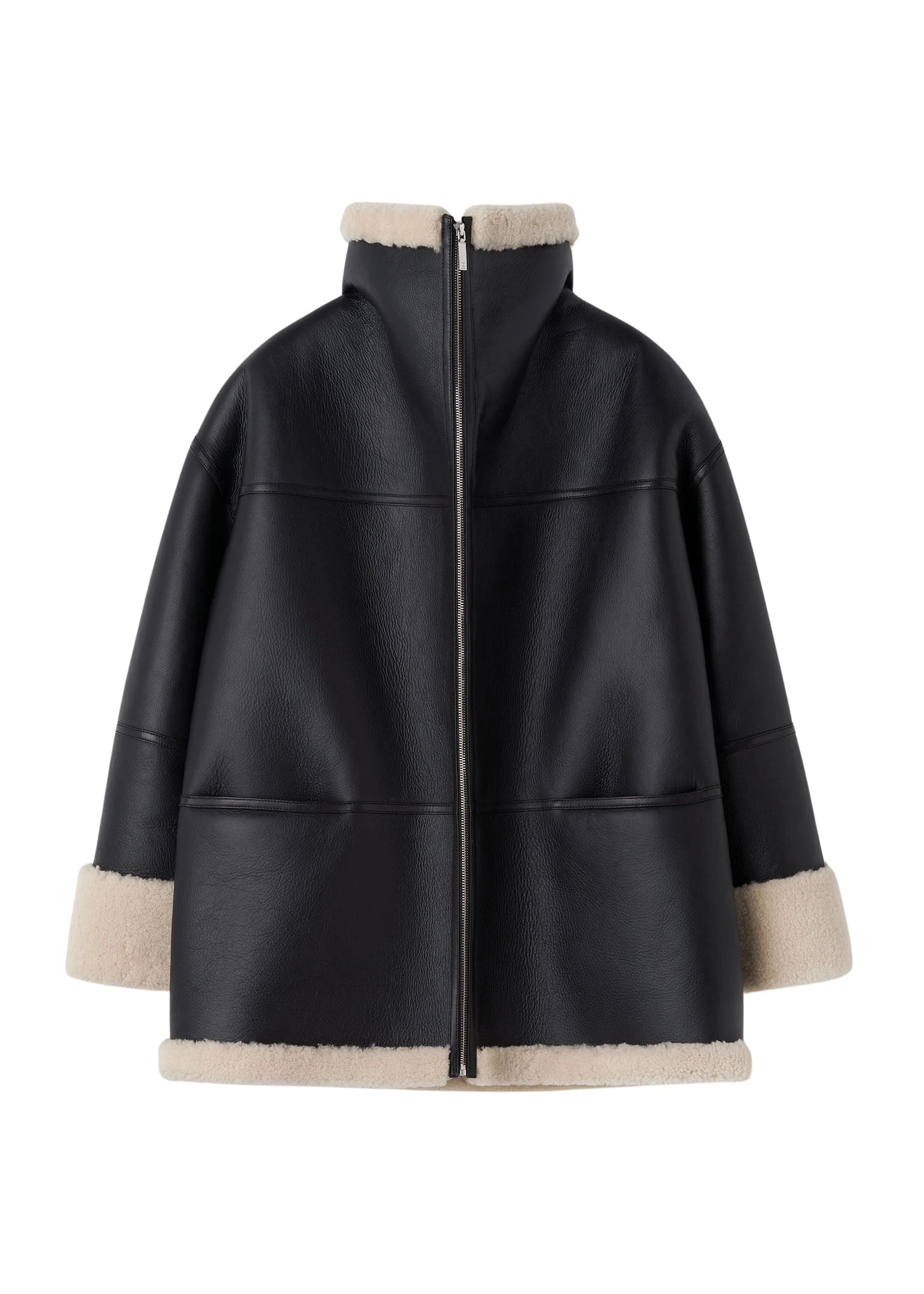 Toteme-Signature-shearling-jacket-in-Black-Off-white65888_nobg Totême Signature shearling jacket in Black / Off-white - Jackets - Scandinavian Minimalist Luxury at Luxury Shoes
