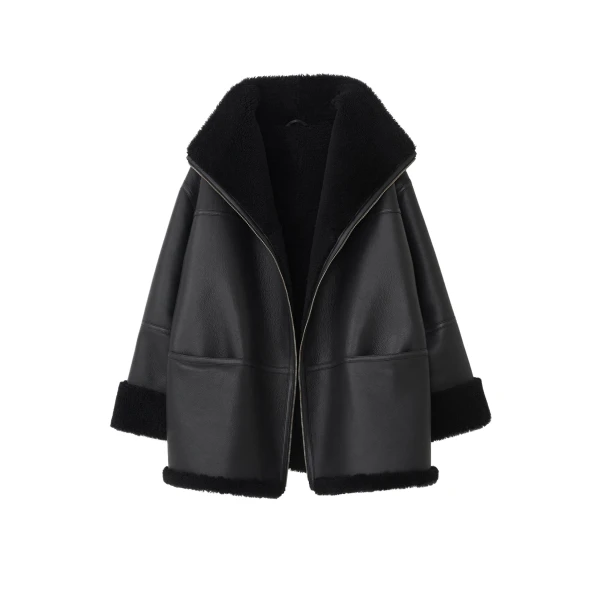 Totême Signature shearling jacket in Black - Jackets - Scandinavian Minimalist Luxury at Luxury Shoes 