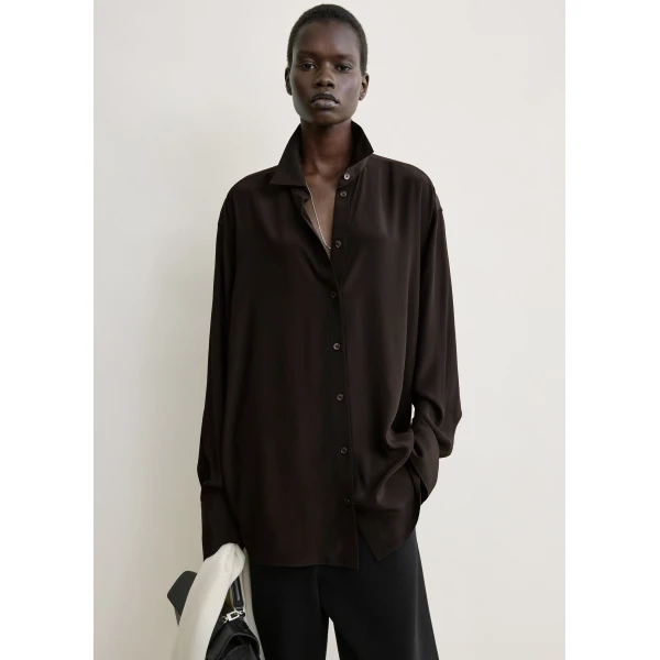 Totême Silk crepe shirt in Brown - Tops - Scandinavian Minimalist Luxury at Luxury Shoes 