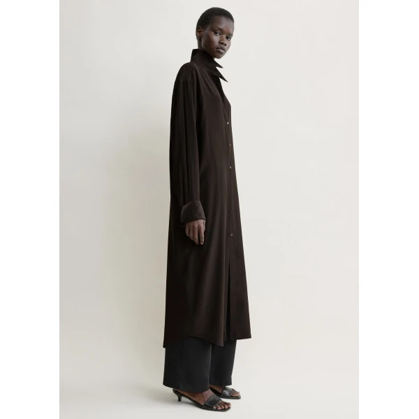 Totême Silk shirtdress in Brown - Dresses - Scandinavian Minimalist Luxury at Luxury Shoes 