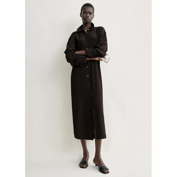 Totême Silk shirtdress in Brown - Dresses - Scandinavian Minimalist Luxury at Luxury Shoes 