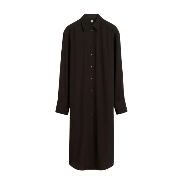 Totême Silk shirtdress in Brown - Dresses - Scandinavian Minimalist Luxury at Luxury Shoes 
