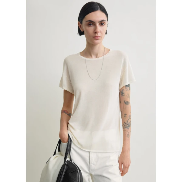 Totême Silk tee in Ecru - Knitwear - Scandinavian Minimalist Luxury at Luxury Shoes 
