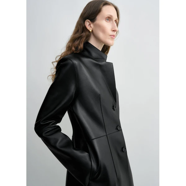 Totême Slim leather coat in Black - Coats - Scandinavian Minimalist Luxury at Luxury Shoes 