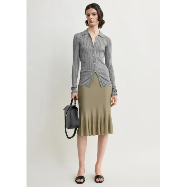 Totême Slim ribbed shirt in Grey melange - Knitwear - Scandinavian Minimalist Luxury at Luxury Shoes 