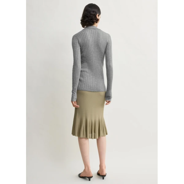 Totême Slim ribbed shirt in Grey melange - Knitwear - Scandinavian Minimalist Luxury at Luxury Shoes 