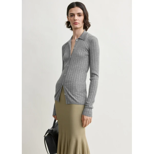 Totême Slim ribbed shirt in Grey melange - Knitwear - Scandinavian Minimalist Luxury at Luxury Shoes 