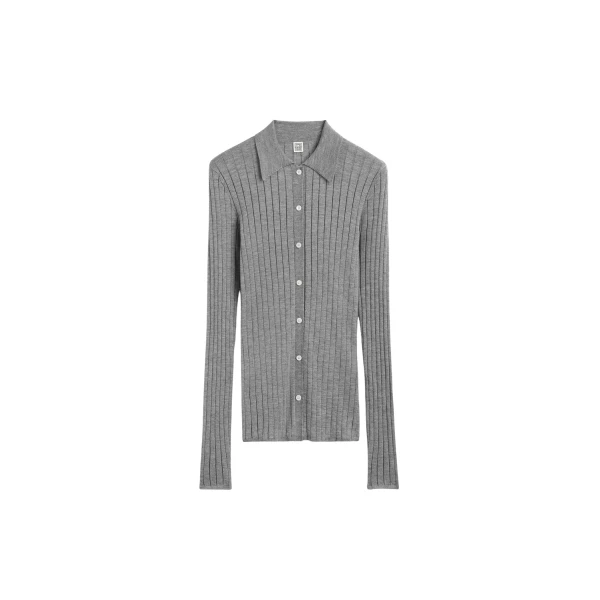 Totême Slim ribbed shirt in Grey melange - Knitwear - Scandinavian Minimalist Luxury at Luxury Shoes 