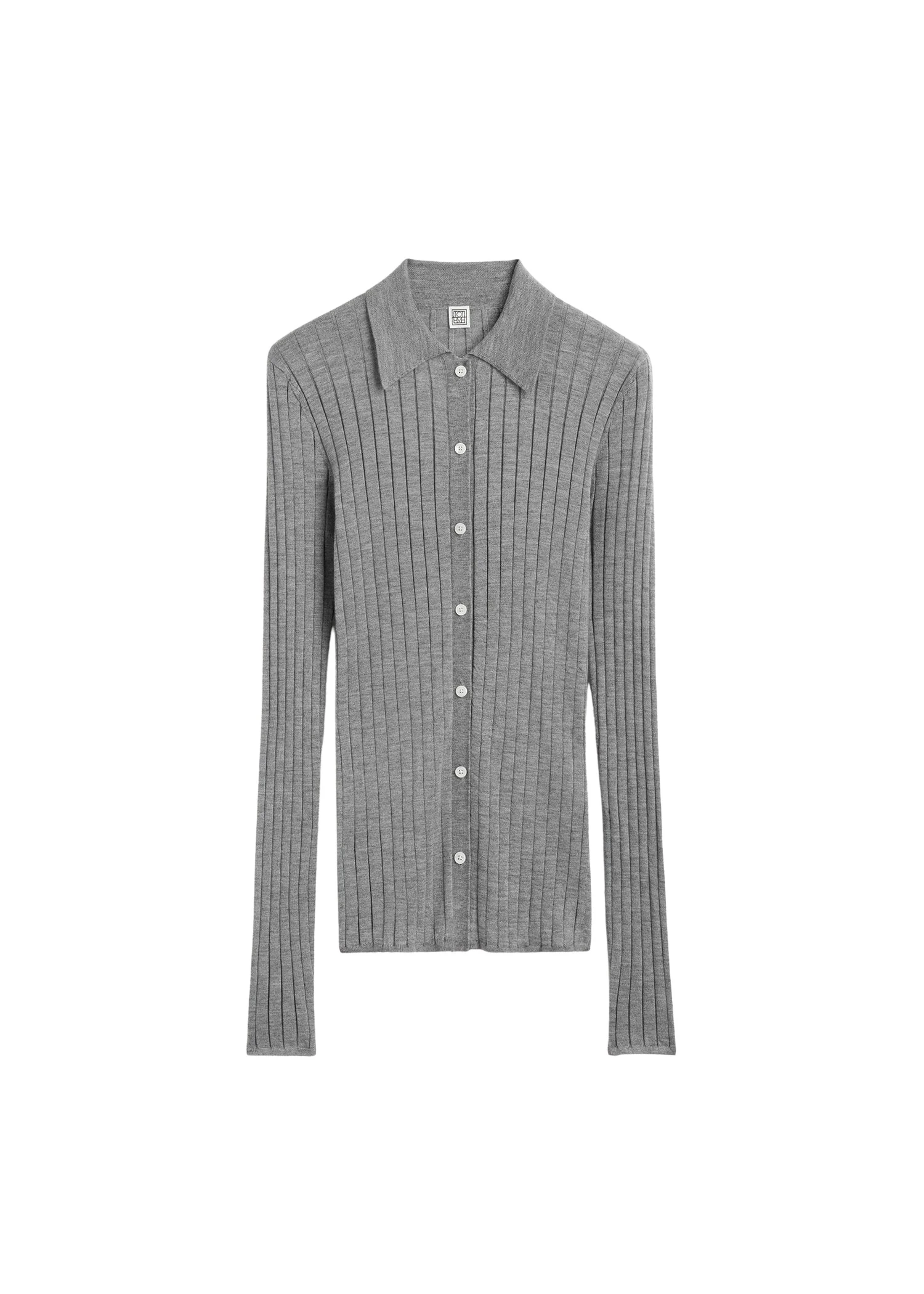 Toteme-Slim-ribbed-shirt-in-Grey-melange80417_nobg Totême Slim ribbed shirt in Grey melange - Knitwear - Scandinavian Minimalist Luxury at Luxury Shoes