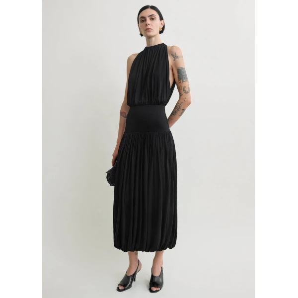 Totême Soft gathered dress in Black - Dresses - Scandinavian Minimalist Luxury at Luxury Shoes 