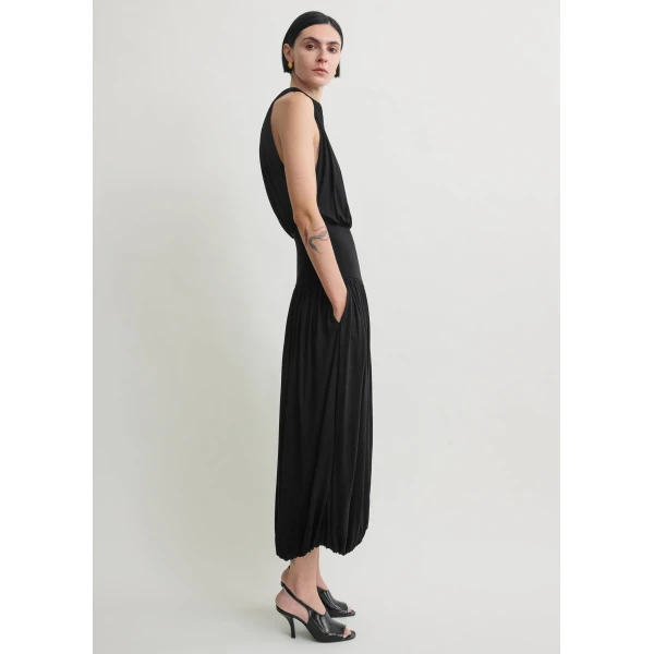 Totême Soft gathered dress in Black - Dresses - Scandinavian Minimalist Luxury at Luxury Shoes 