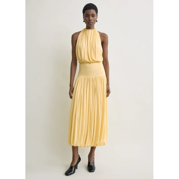 Totême Soft gathered dress in Champagne - Dresses - Scandinavian Minimalist Luxury at Luxury Shoes 