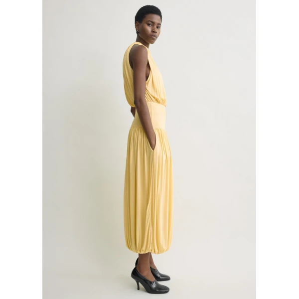 Totême Soft gathered dress in Champagne - Dresses - Scandinavian Minimalist Luxury at Luxury Shoes 