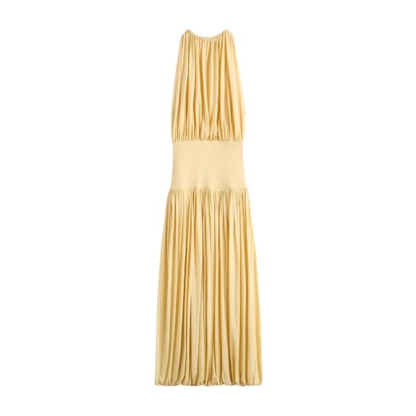 Totême Soft gathered dress in Champagne - Dresses - Scandinavian Minimalist Luxury at Luxury Shoes 