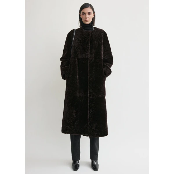 Totême Soft shearling coat in Bark - Coats - Scandinavian Minimalist Luxury at Luxury Shoes 