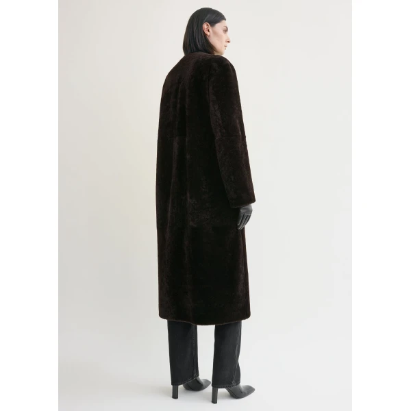 Totême Soft shearling coat in Bark - Coats - Scandinavian Minimalist Luxury at Luxury Shoes 