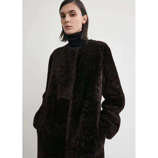 Totême Soft shearling coat in Bark - Coats - Scandinavian Minimalist Luxury at Luxury Shoes 