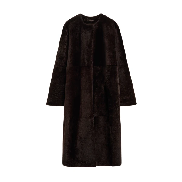 Totême Soft shearling coat in Bark - Coats - Scandinavian Minimalist Luxury at Luxury Shoes 