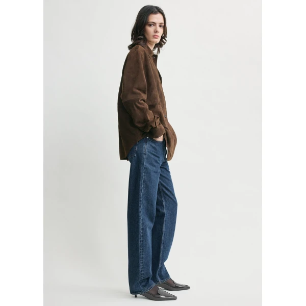Totême Soft suede overshirt in Bark - Tops - Scandinavian Minimalist Luxury at Luxury Shoes 